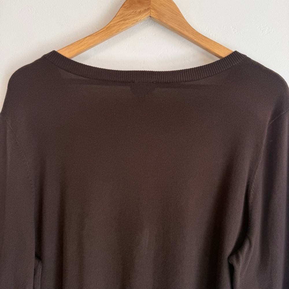 Talbots Woman Chocolate Brown Cardigan 2X Pima Cotton Dark Academia Preppy - Picture 6 of 13